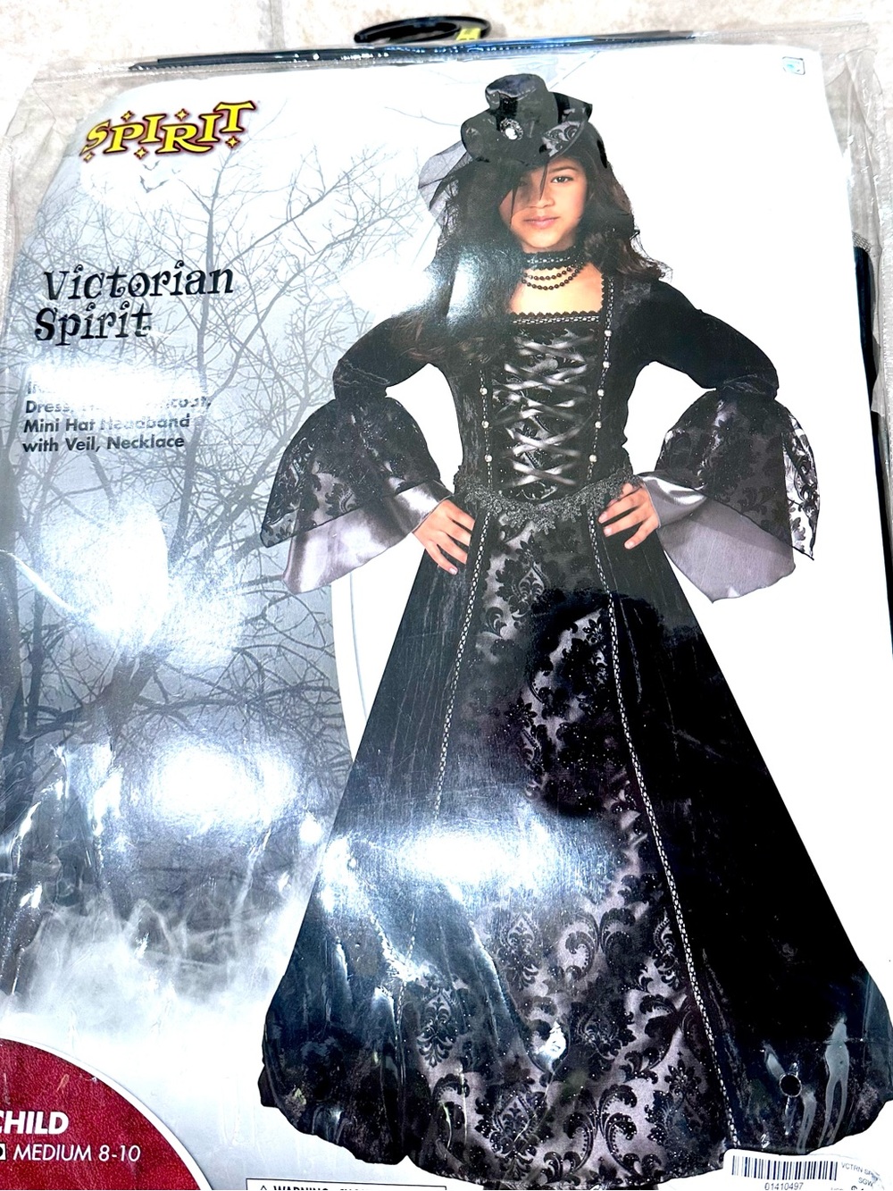 Spirit Girls Black Victorian Costume with Lace-Up Bodice and Mini Hat